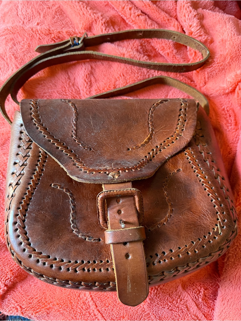 Leather handmade shoulder bag Vtg